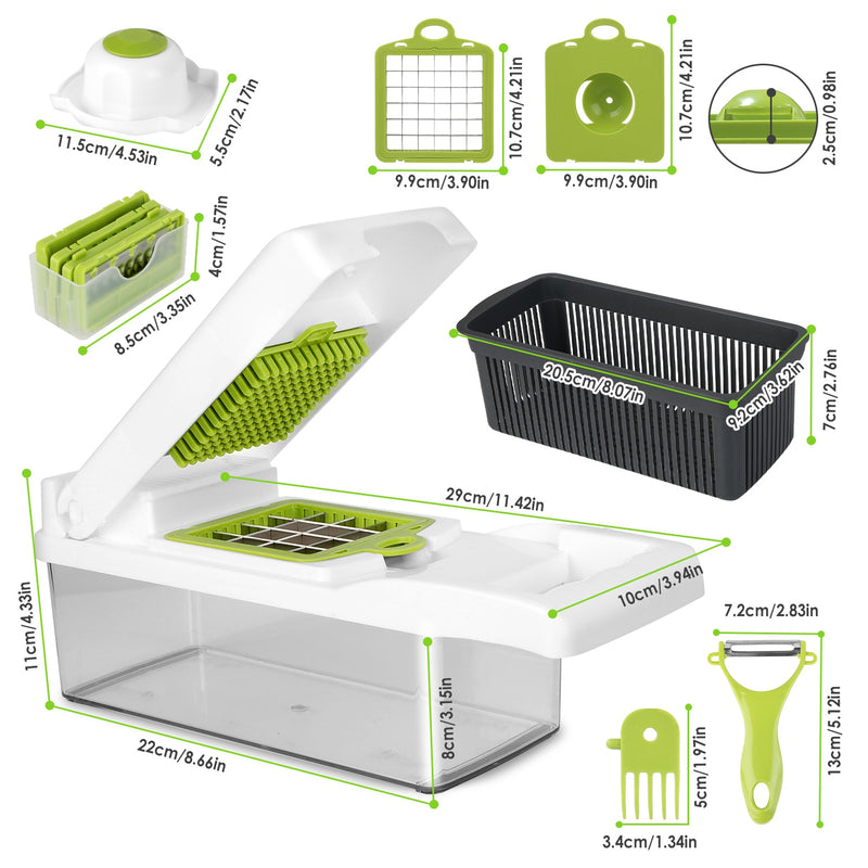 12-in-1 Multifunctional Vegetable Chopper – With Container and Hand Guard