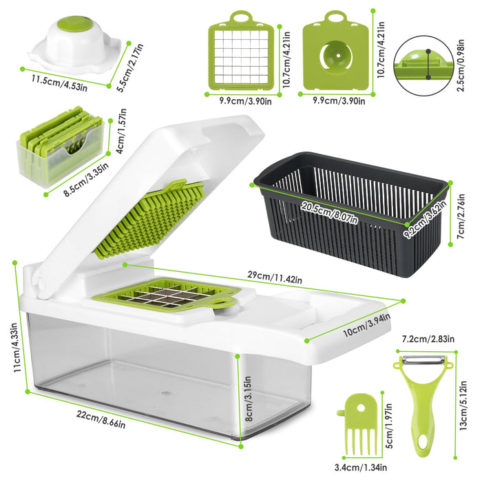 12-in-1 Multifunctional Vegetable Chopper – With Container and Hand Guard