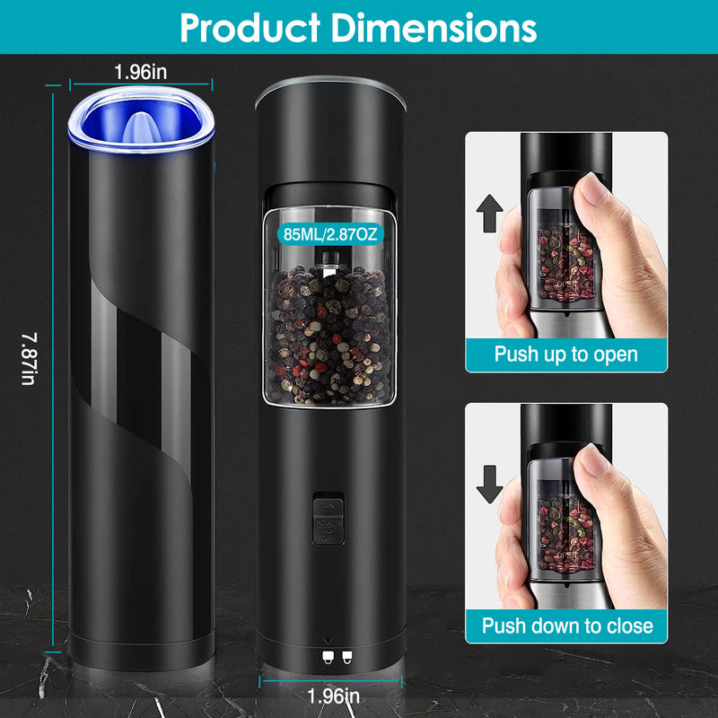 Electric Salt and Pepper Grinder – Rechargeable with LED Indicator and Gravity Sensor