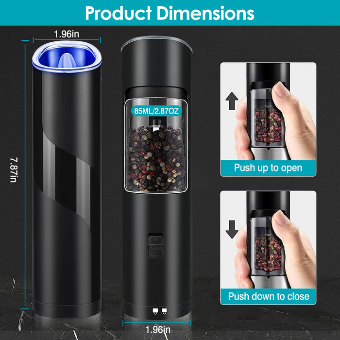 Electric Salt and Pepper Grinder – Rechargeable with LED Indicator and Gravity Sensor