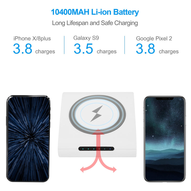 Portable Wireless Charger – 10400 mAh Power Bank for Phones and Tablets