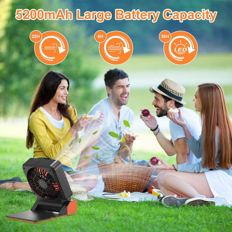 3-in-1 Solar Camping Fan – With LED Lantern and Rechargeable Power Bank