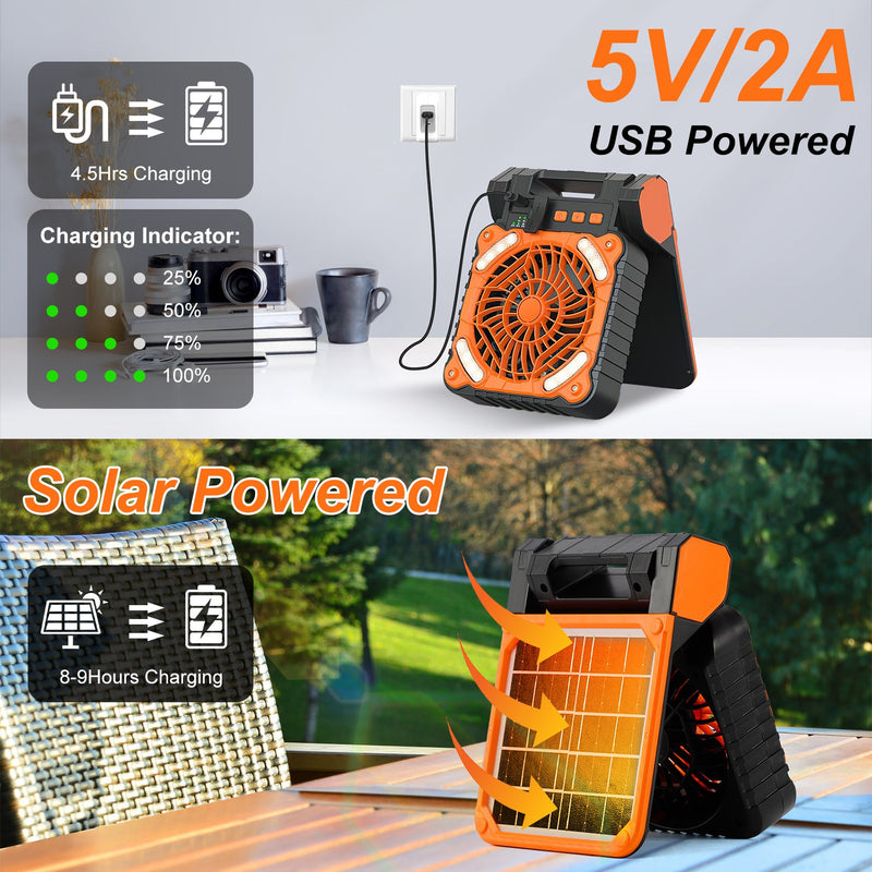 3-in-1 Solar Camping Fan – With LED Lantern and Rechargeable Power Bank