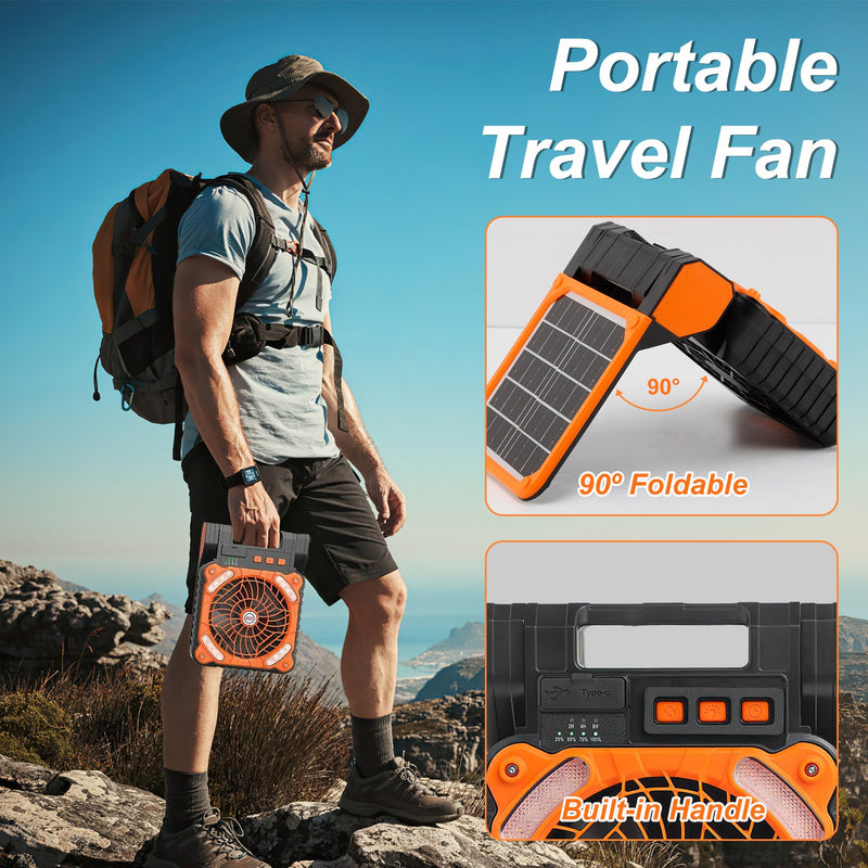 3-in-1 Solar Camping Fan – With LED Lantern and Rechargeable Power Bank
