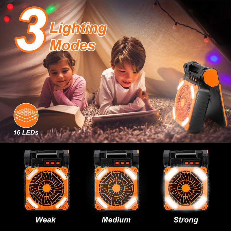 3-in-1 Solar Camping Fan – With LED Lantern and Rechargeable Power Bank