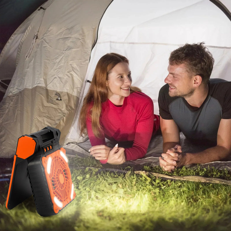 3-in-1 Solar Camping Fan – With LED Lantern and Rechargeable Power Bank