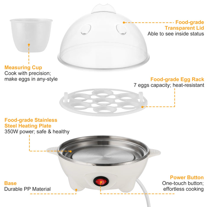 Electric Egg Cooker – 7 Eggs, Automatic Shut-off and Steamer