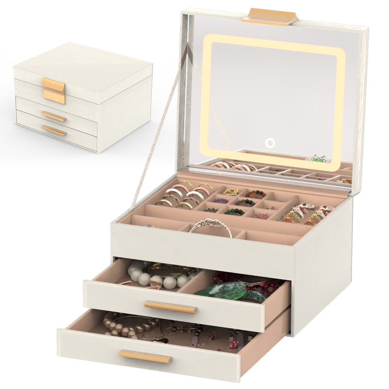 3-Tier Jewelry Organizer – With Illuminated Mirror and 2 Drawers