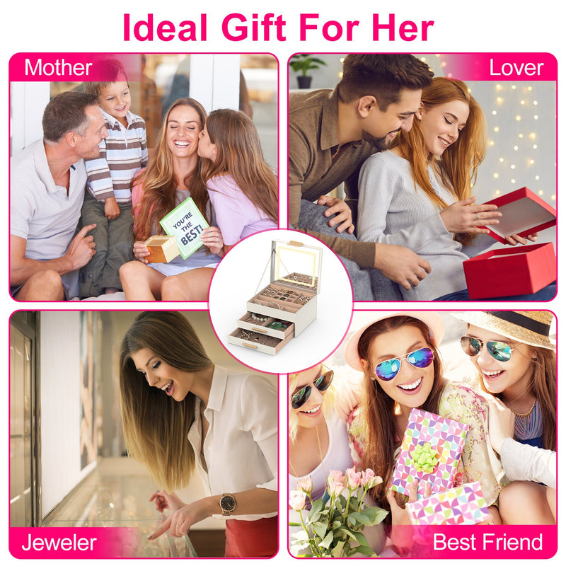 3-Tier Jewelry Organizer – With Illuminated Mirror and 2 Drawers