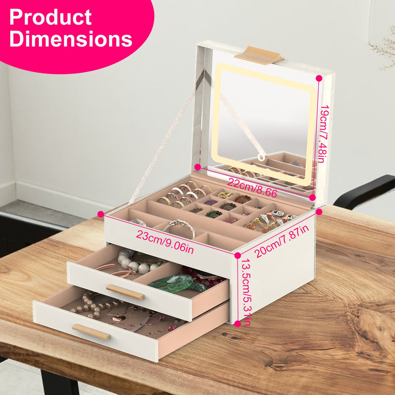 3-Tier Jewelry Organizer – With Illuminated Mirror and 2 Drawers
