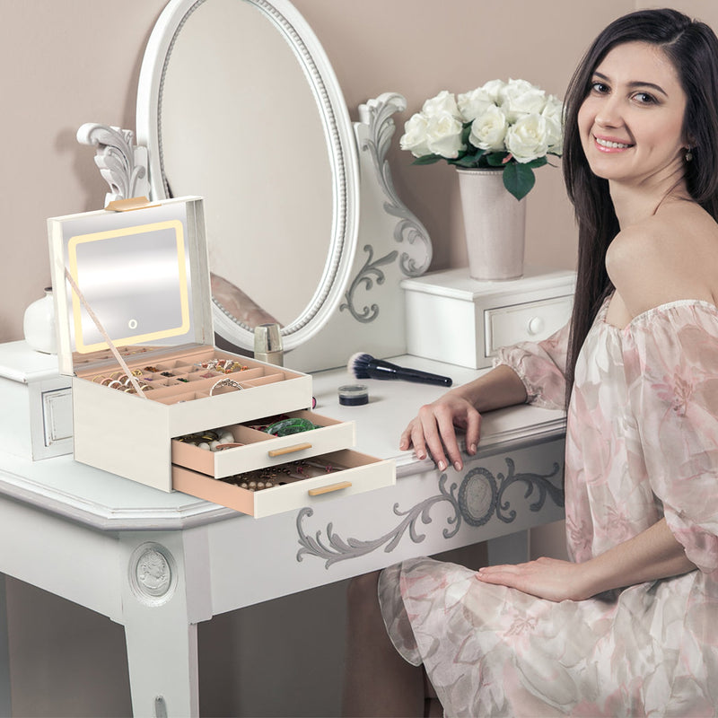3-Tier Jewelry Organizer – With Illuminated Mirror and 2 Drawers
