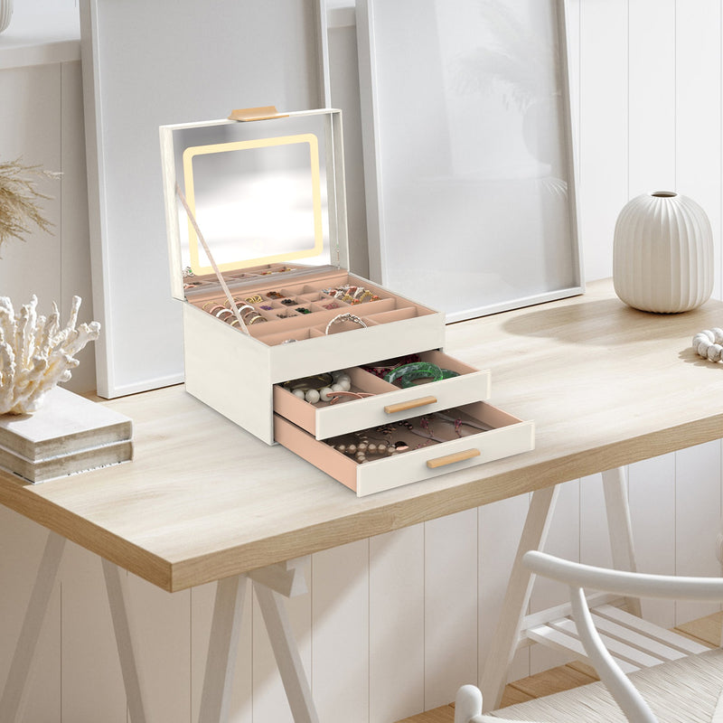 3-Tier Jewelry Organizer – With Illuminated Mirror and 2 Drawers