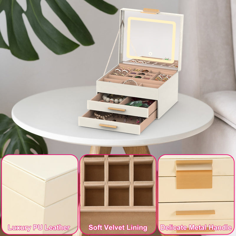 3-Tier Jewelry Organizer – With Illuminated Mirror and 2 Drawers