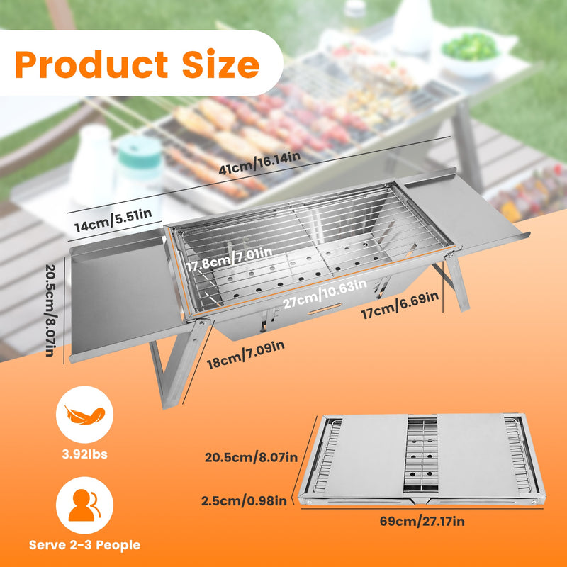 Multifunctional Camping Grill – Barbecue, Fire Pit, and Slow Cooker in Stainless Steel