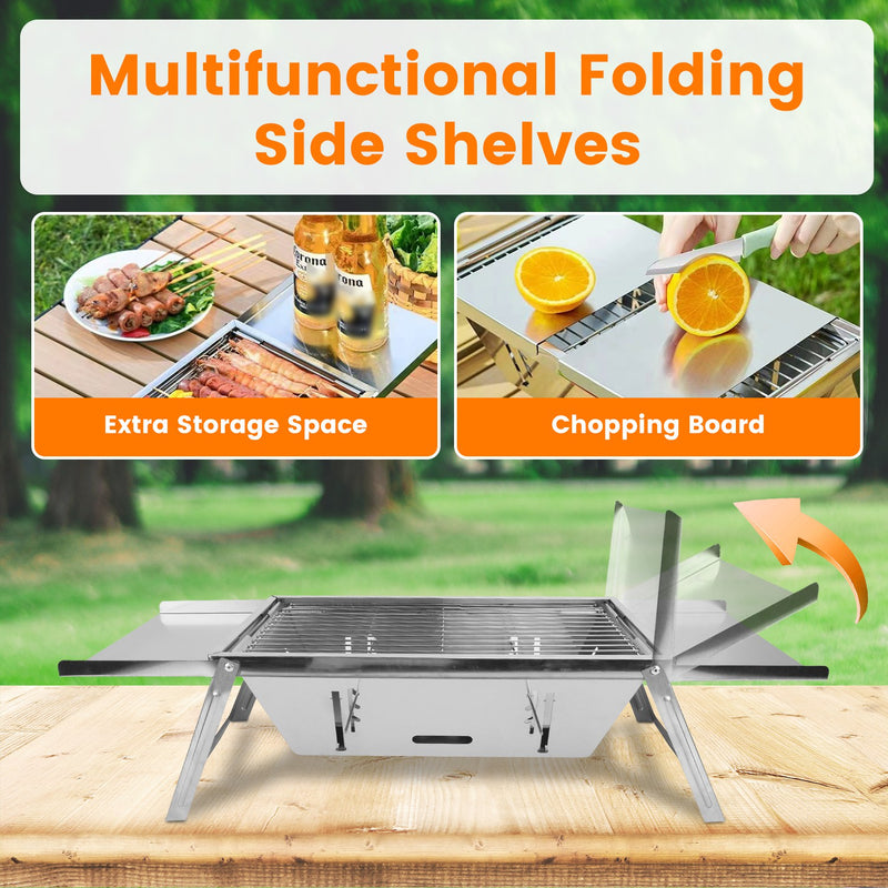 Multifunctional Camping Grill – Barbecue, Fire Pit, and Slow Cooker in Stainless Steel