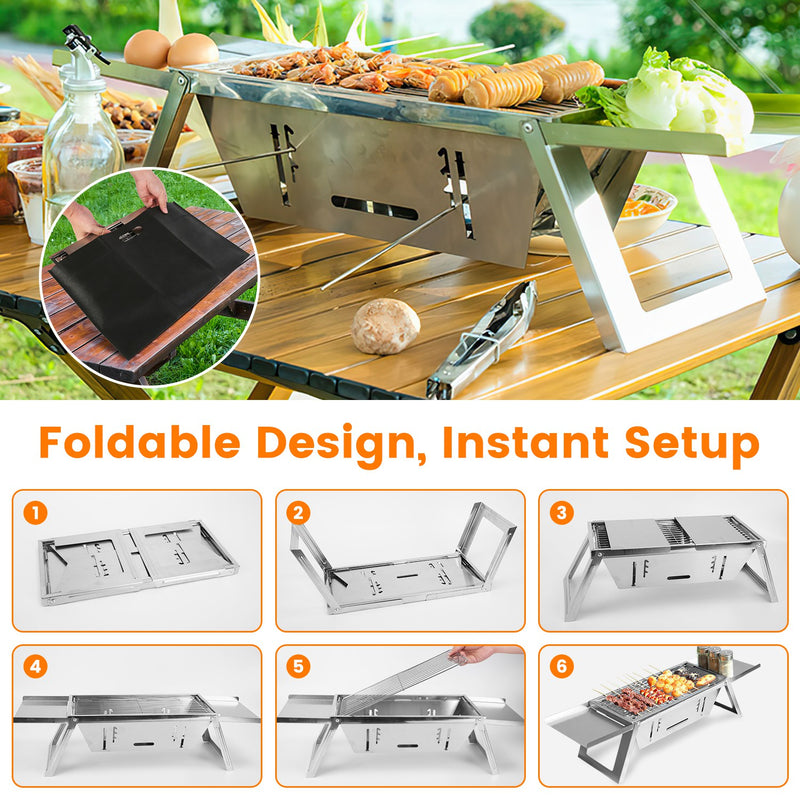 Multifunctional Camping Grill – Barbecue, Fire Pit, and Slow Cooker in Stainless Steel