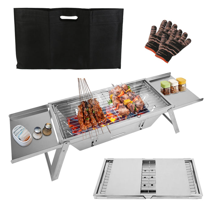 Multifunctional Camping Grill – Barbecue, Fire Pit, and Slow Cooker in Stainless Steel