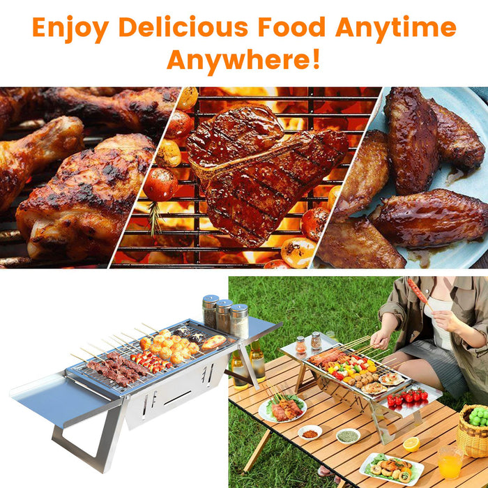 Multifunctional Camping Grill – Barbecue, Fire Pit, and Slow Cooker in Stainless Steel