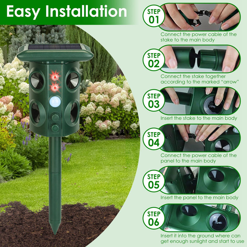 Solar Ultrasonic Animal Repellent - 5 Modes with PIR