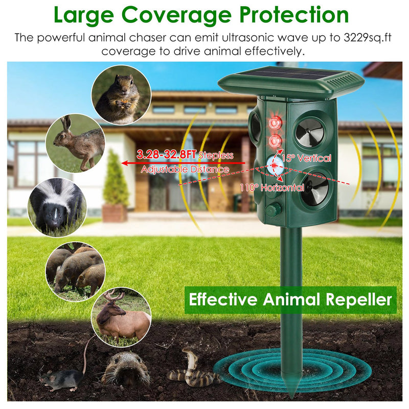 Solar Ultrasonic Animal Repellent - 5 Modes with PIR