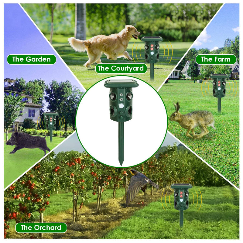 Solar Ultrasonic Animal Repellent - 5 Modes with PIR