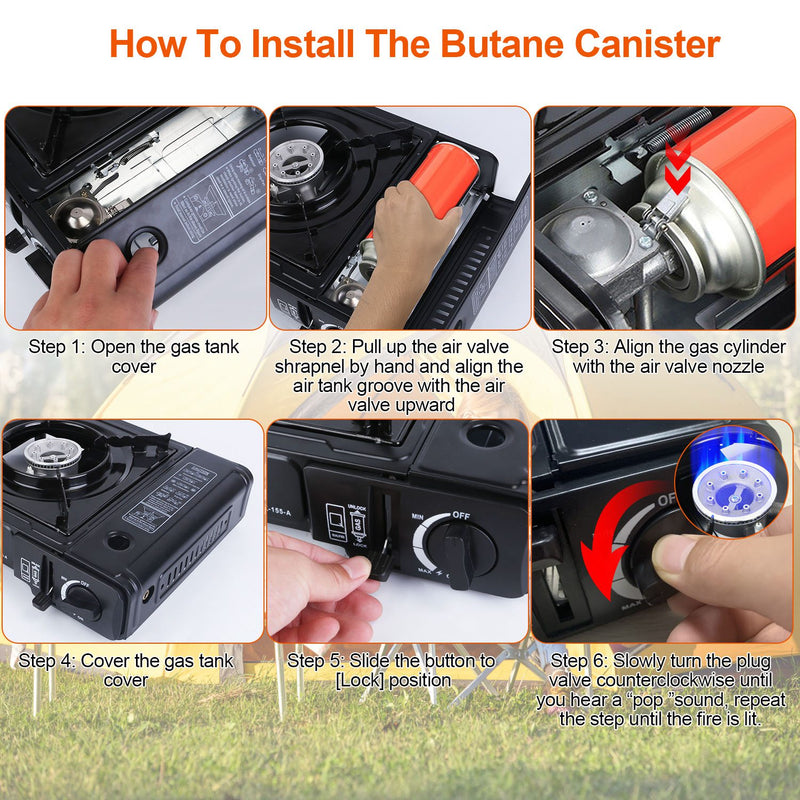 Portable Butane/Propane Stove – 8000 BTU with Piezo Ignition