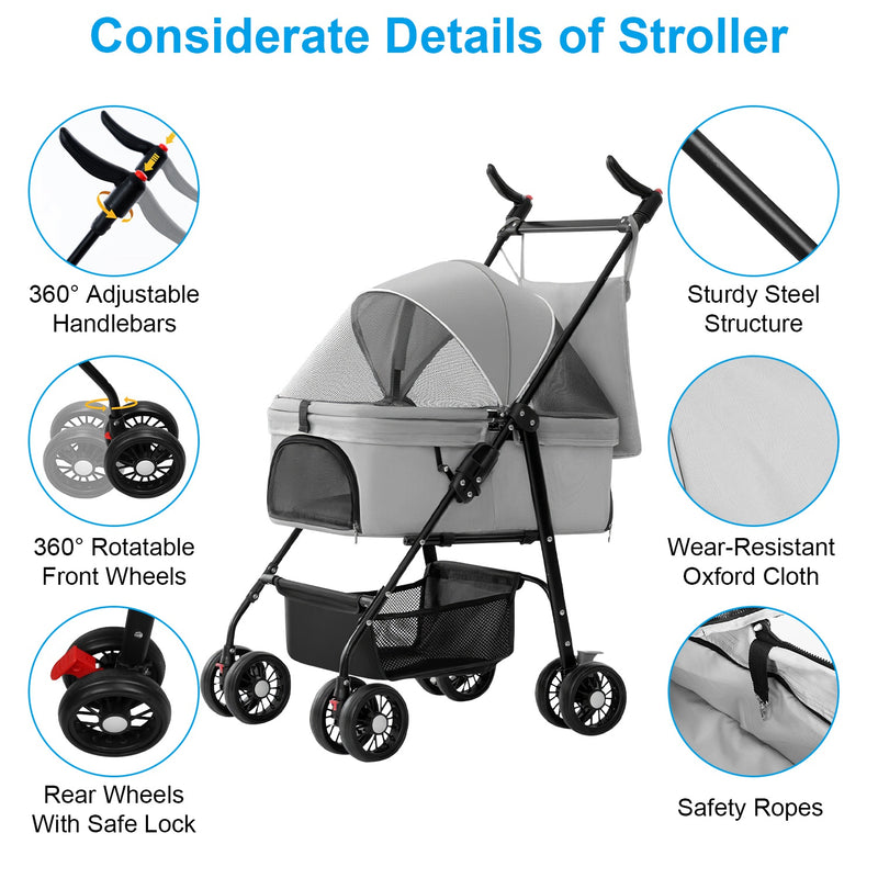 Pet Travel Stroller - With Removable Lining and 2 Compartments