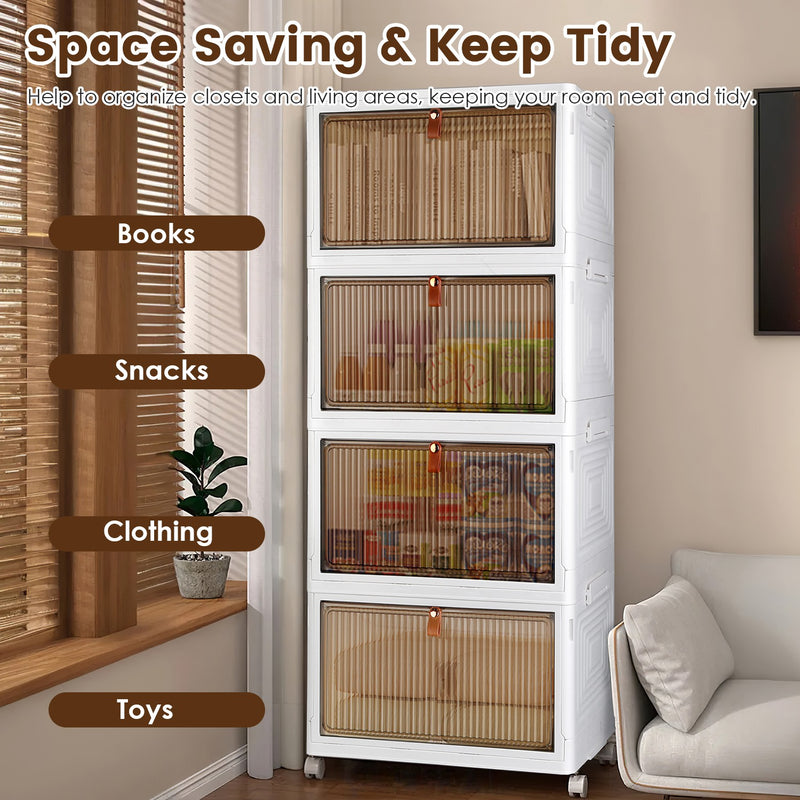 Set of 4 Foldable Storage Boxes with Magnetic Door and 360 Wheels