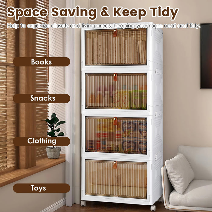 Set of 4 Foldable Storage Boxes with Magnetic Door and 360 Wheels