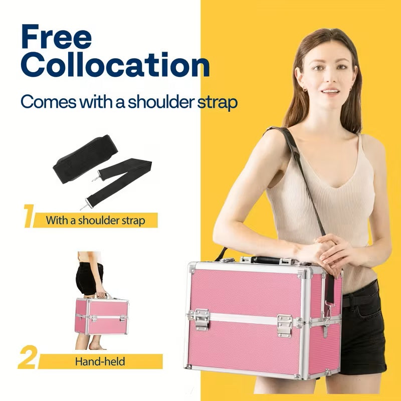 3-in-1 Makeup Organizer Cart – Pink Aluminum with Wheels