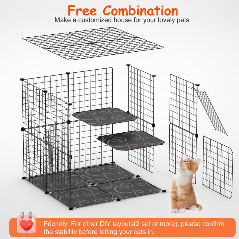 2-Tier Cat Cage – Metal Playpen with Ladder