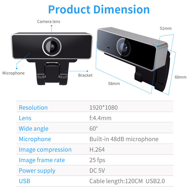 Full HD 1080P USB Webcam – With Stereo Microphone, Autofocus, and Plug & Play