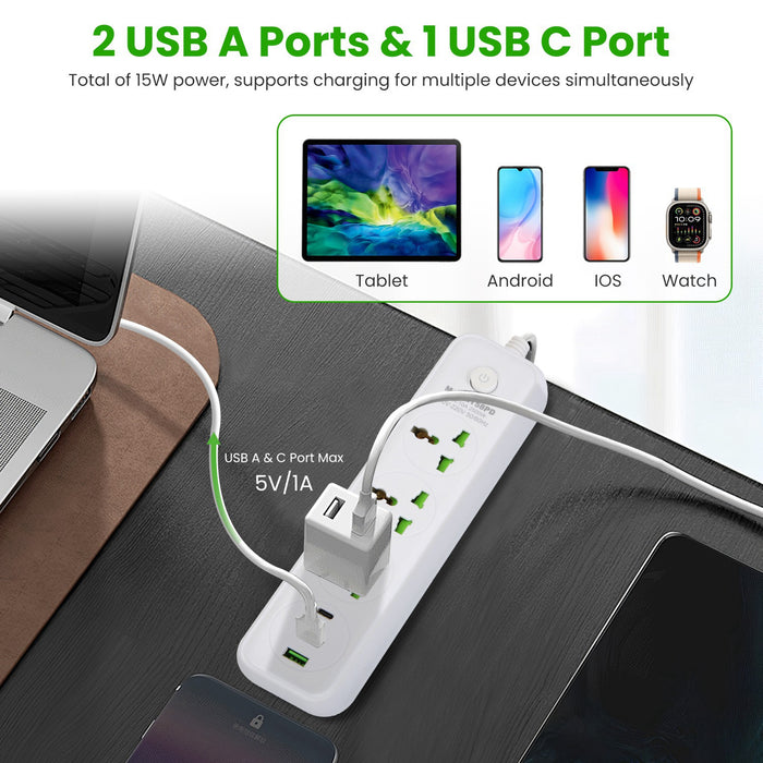 2500W Power Strip – With 6FT Cord and USB-A/USB-C Ports