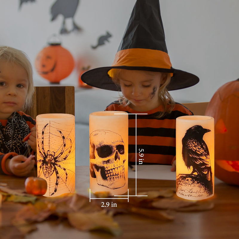 Halloween Decorative Candles – Flameless LED with Automatic Timer (3 Pieces)
