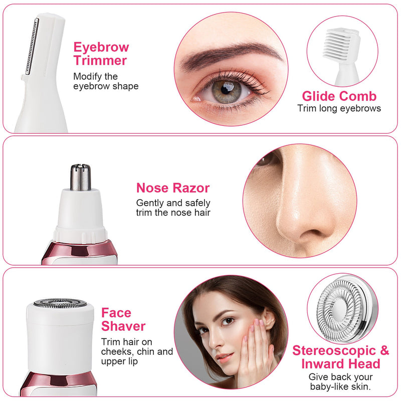 4-in-1 Electric Epilator for Women – USB Rechargeable, Waterproof, and Painless Shaver