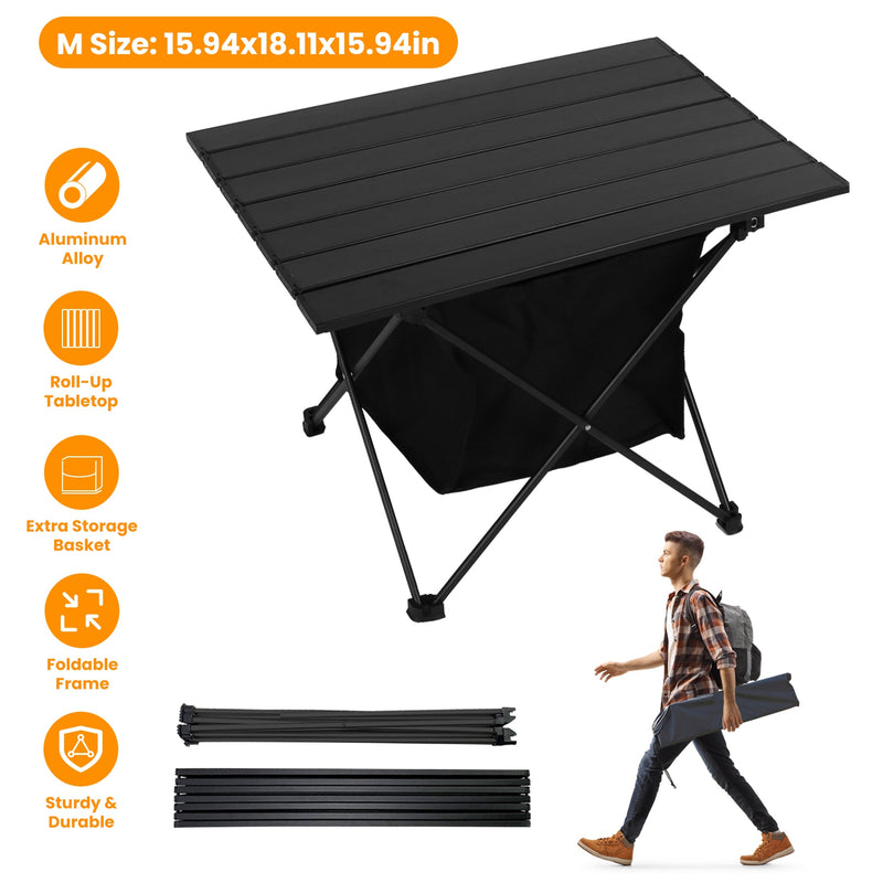 Roll-Up Camping Table – With Storage Basket and Anti-Rust Design for Outdoors