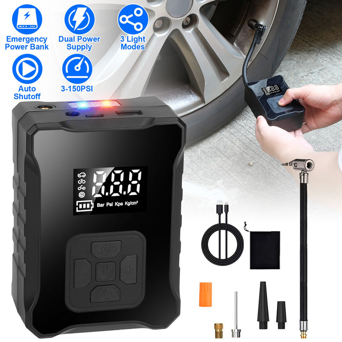 Digital Air Compressor 150PSI – Cordless Inflator with LED Light and Emergency Battery