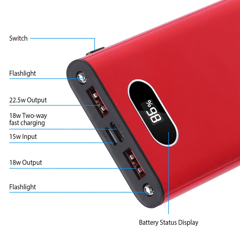 20000mAh Portable Charger – Compact Power Bank with Dual USB Output and LED Light