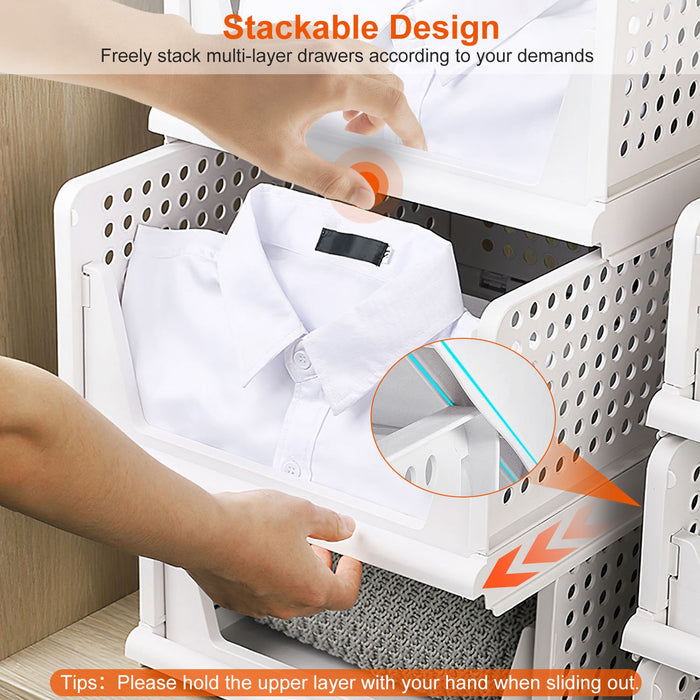 Set of 4 Foldable Storage Boxes – Stackable in White Plastic