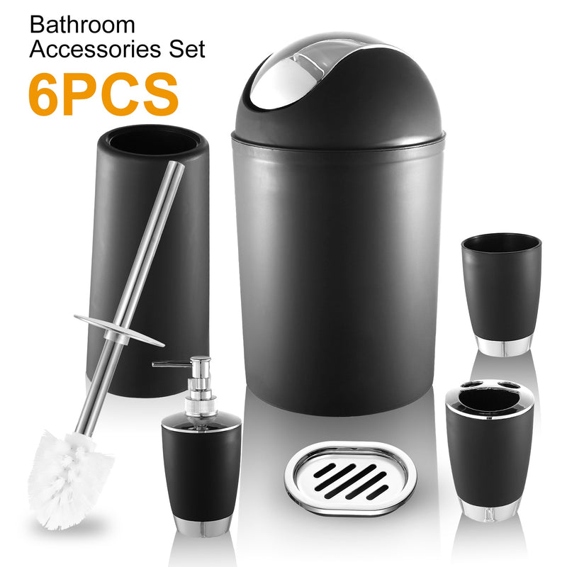 Elegant Bathroom Set - 6 Pieces with Soap Dish, Toilet Brush, and Waste Bin