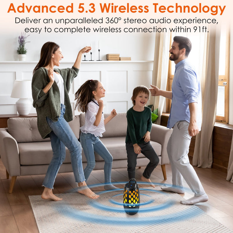 Outdoor Speaker with Flame Light – Bluetooth 5.3, IPX5