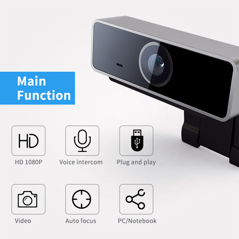 Full HD 1080P USB Webcam – With Stereo Microphone, Autofocus, and Plug & Play