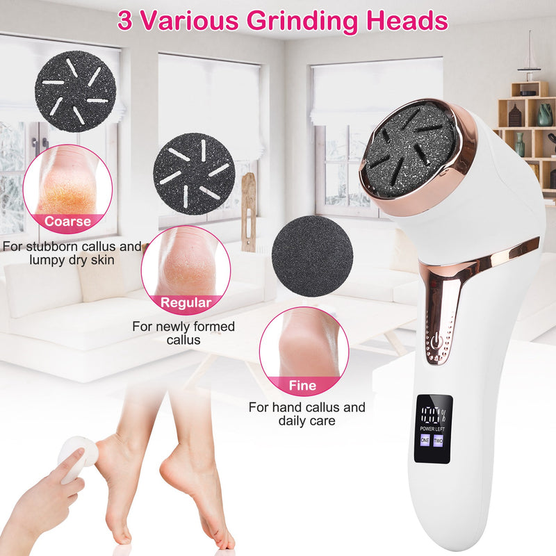 Electric Foot File - Pedicure with Vacuum and 3 Replacement Heads