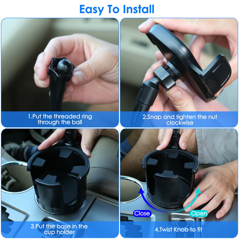 2-in-1 Automotive Support – Cup Holder and 360° Rotating Phone Mount