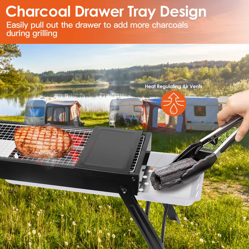 Portable Folding Charcoal Grill – Iron and Stainless Steel