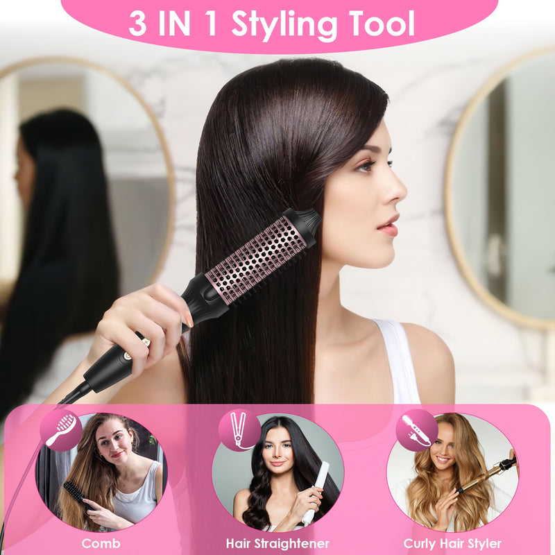 3-in-1 Thermal Brush - Straightener, Curler, and Comb with 10 Temperature Settings