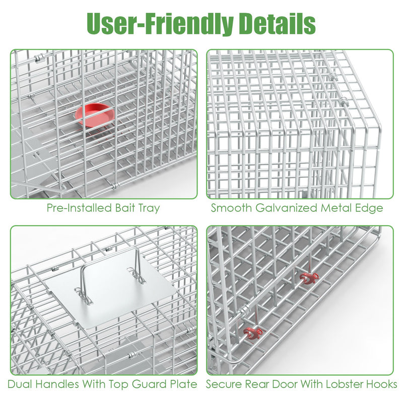 Galvanized Bamboo Humane Trap Cage – Extendable and Foldable
