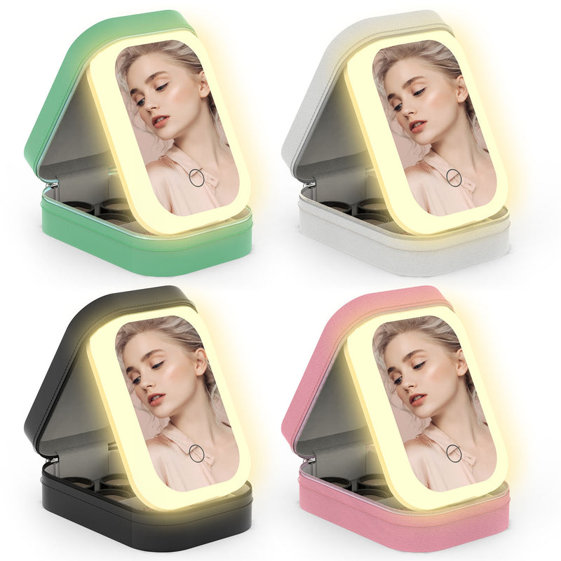 Travel Cosmetic Bag with LED Mirror and Dimmable Light