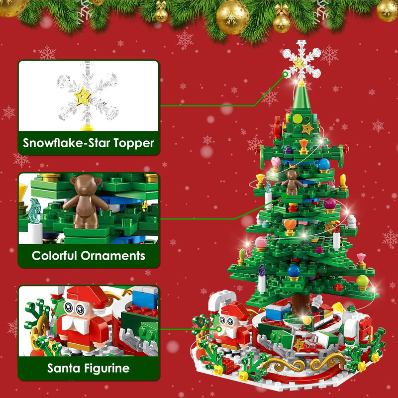 Christmas Tree Building Block Set with LED – 701 Pieces and 24-Day Calendar