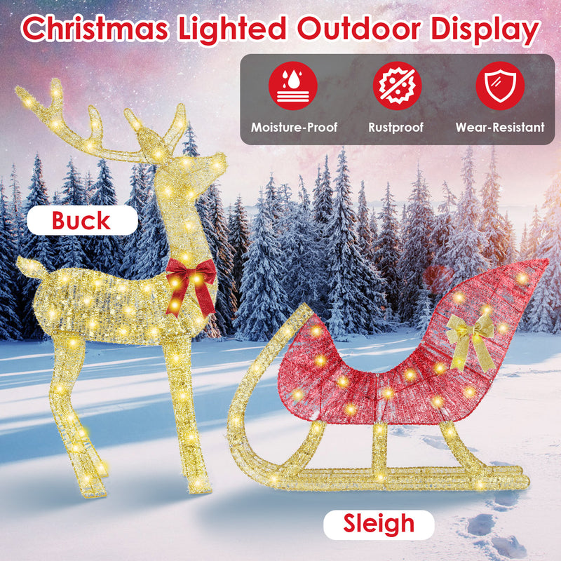 Illuminated Christmas Reindeer and Sleigh Decoration – 50 LEDs, 8 Modes